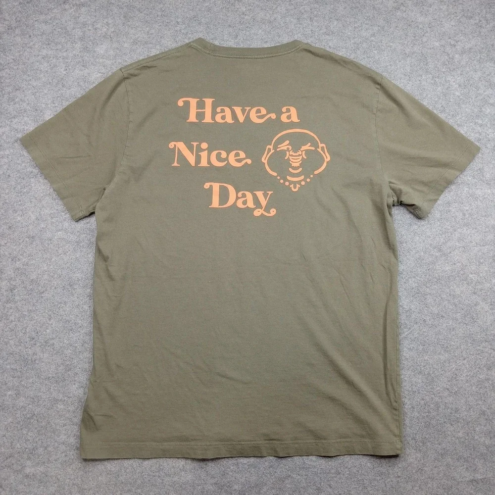 True Religion Shirt Mens 2XL Green Have A Nice‎ Day Buddha Graphic Tee Crewneck